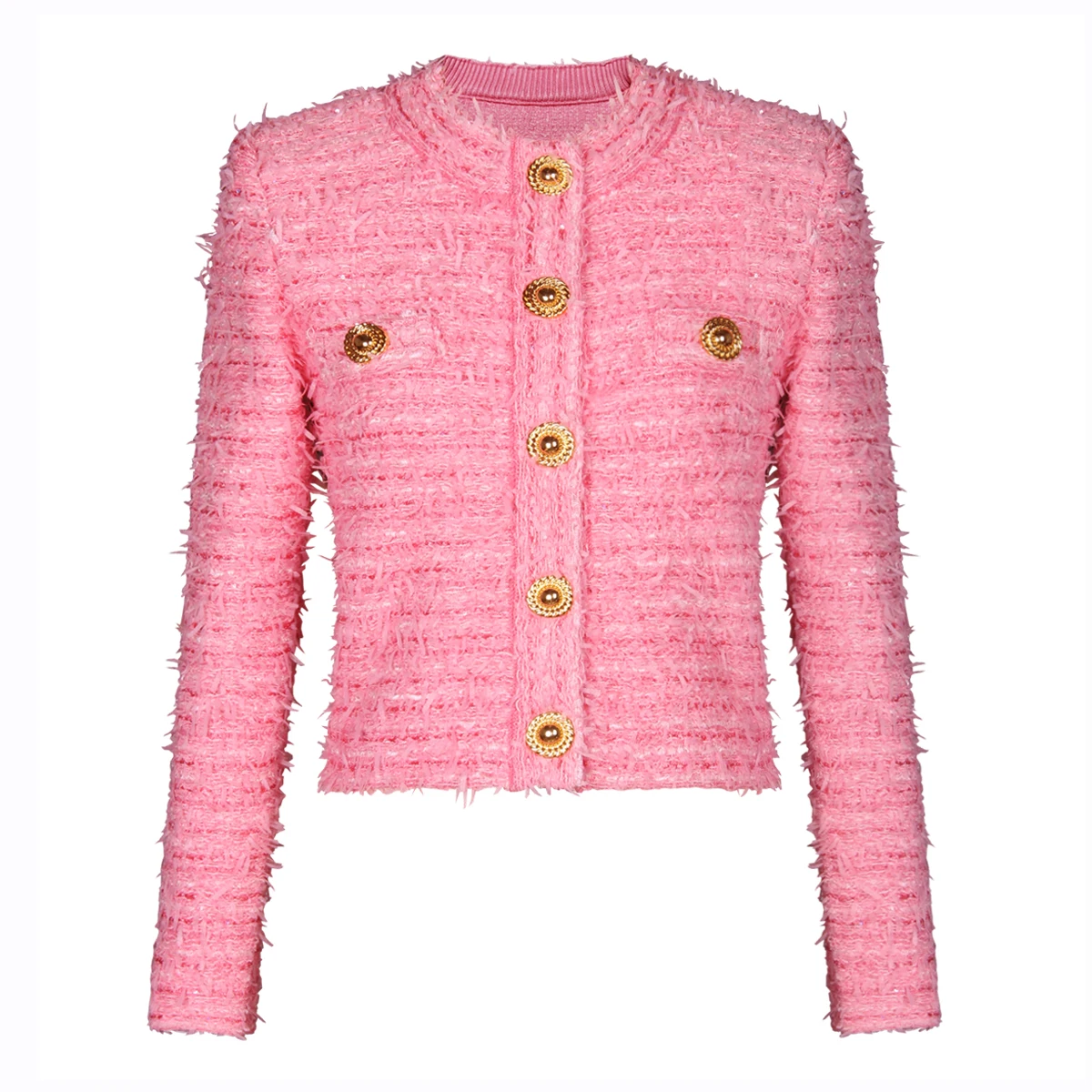 Elastic Knit Long Sleeve Fitted Cardigan Jacket with Tassel Single Breasted Women's Top High Quality