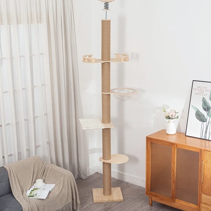 

Cat Tree Floor to Ceiling Cat Tower Adjustable Kitten Multi-Level Condo With Scratching Post Pad Hammock