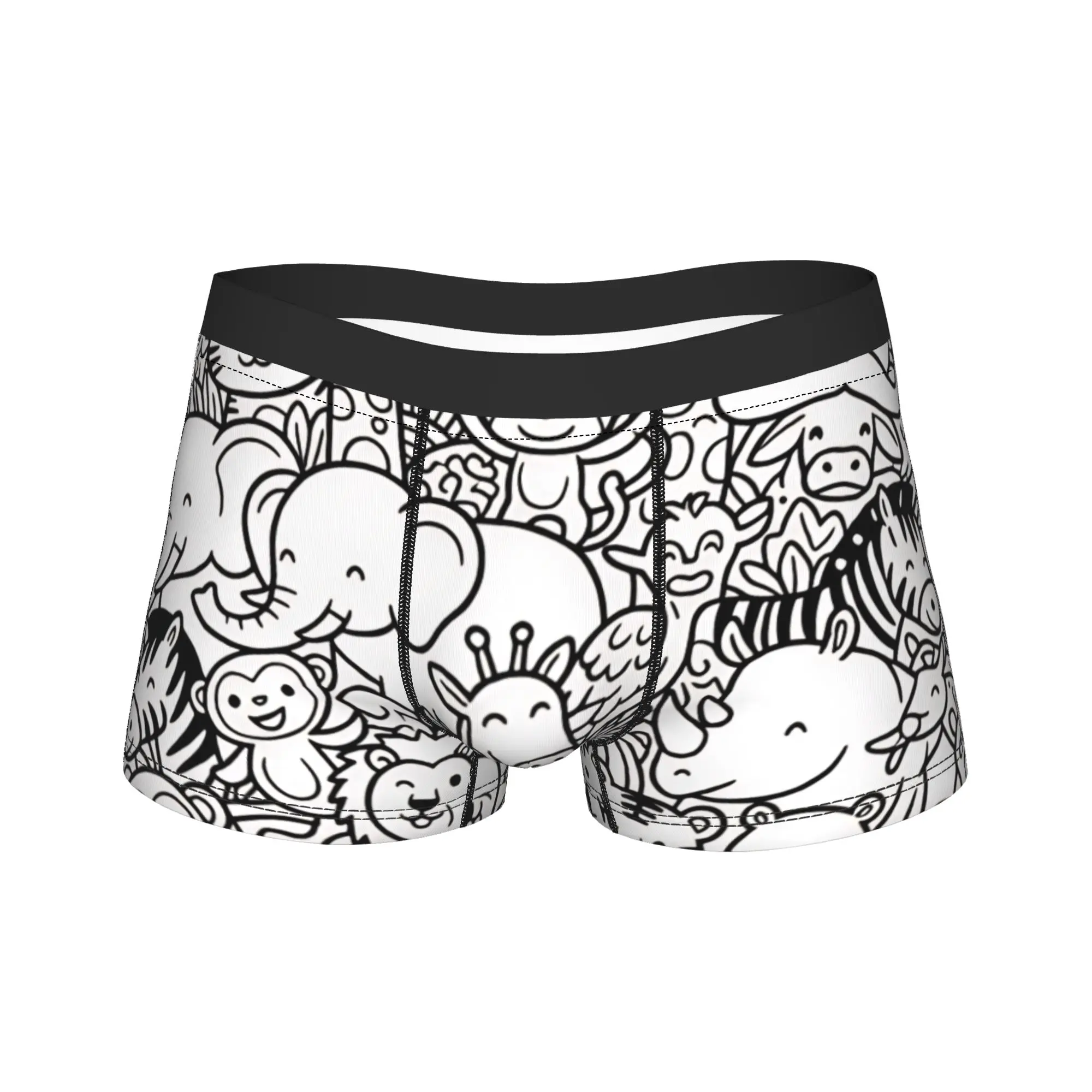 Jungle Wild Animals Doodle Collection Line Art Graphic Boxer Brief  Underwear Hot Sale Breathable Boxershorts Large Size Panties