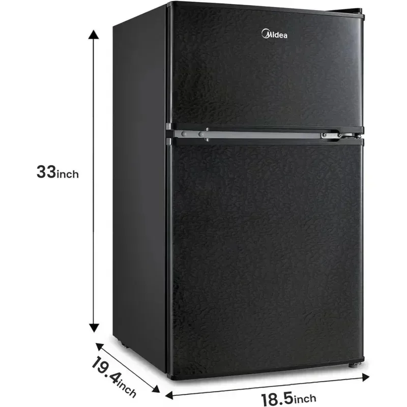 PMD4-Midea WHD-113FB1 ثلاجة صغيرة بباب مزدوج مع فريزر قابل للتعديل وإزالة الأرفف الزجاجية ثلاجة مدمجة، 3.1 قدم مكعب،