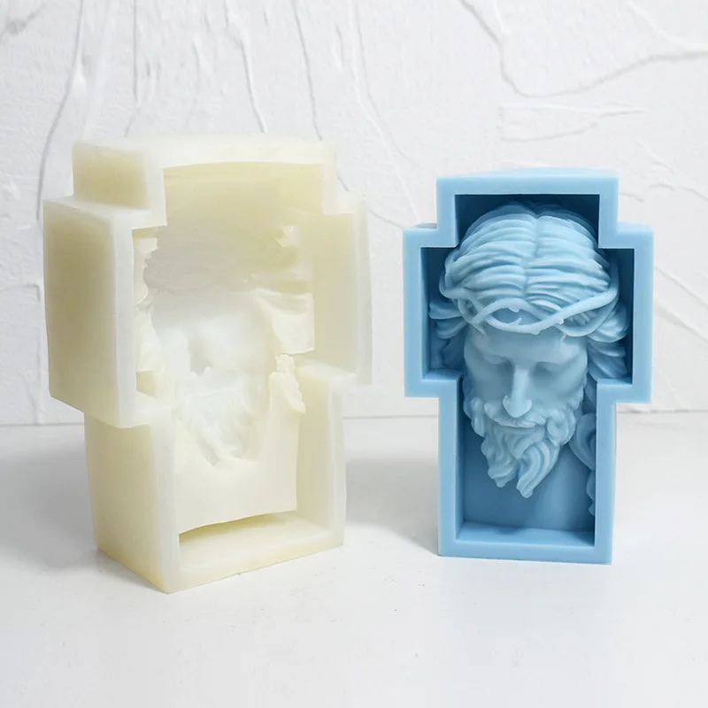 DIY Jesus Maria Statue Candle Mold Cross Jesus Sculpture Resin Gypsum Silicone Molds Home Luxury Decoration Gift Wax Mold