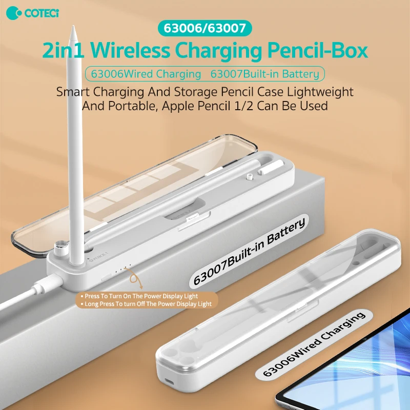 COTECi 2 in 1 Wireless Charging Pencil Box Case Magnetic Charging For  Apple Pencil Portable Accessory Fast Charging Box