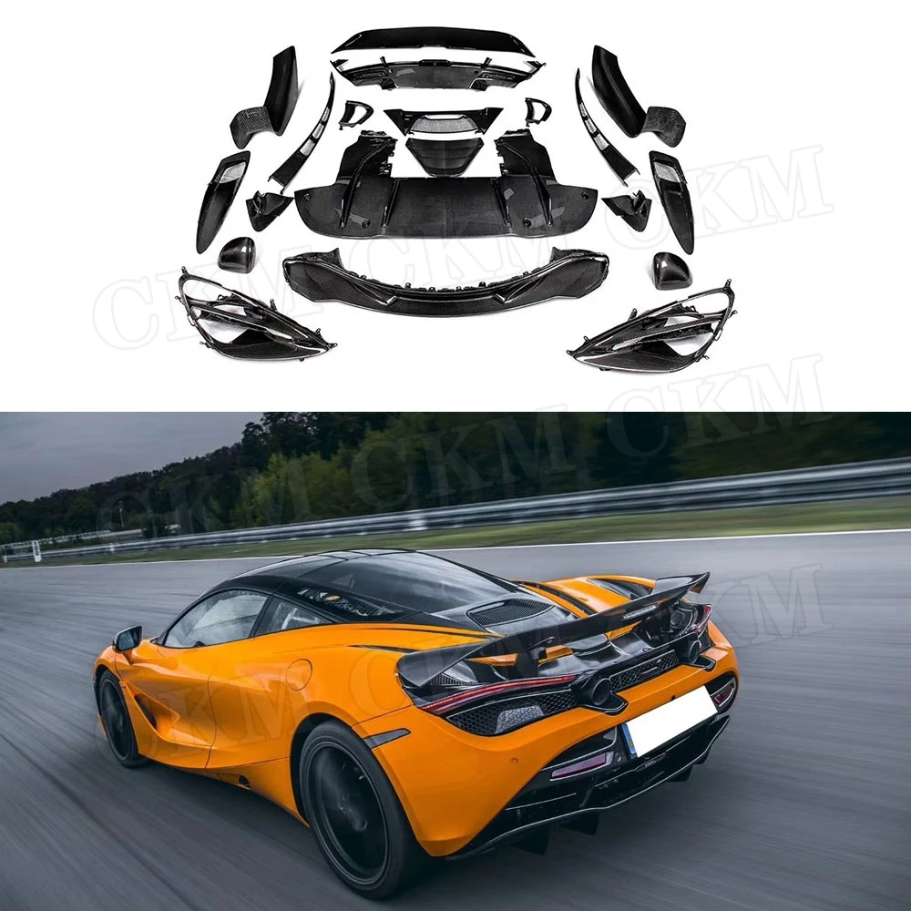 ألياف الكربون الجافة ل ماكلارين 720S كوبيه 2018-2019 طقم الجسم الجبهة الشفاه المصد الخلفي الناشر المفسد الجذع الحاجز غطاء فتحة التهوية