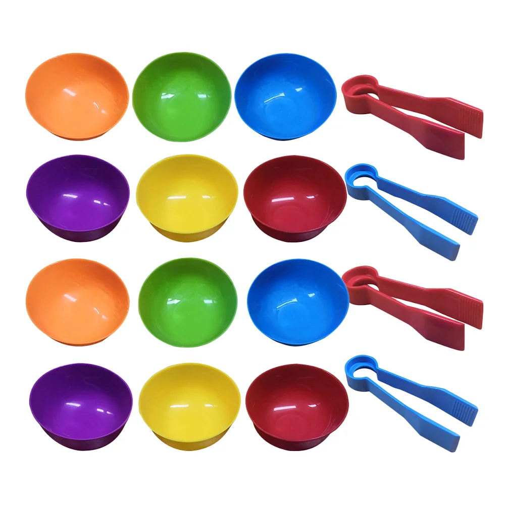 2 Sets Rainbow Counting Soft Animal Classification Cups Sorting Bowls Tweezers Kids Educational Toys Color Matching Math