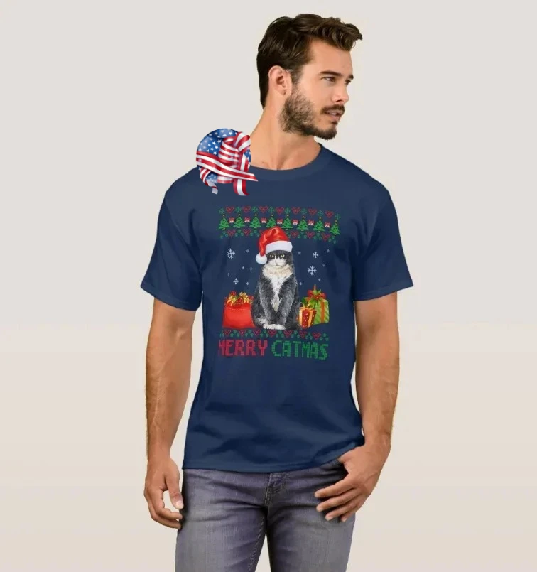 

Merry Catmas British Shorthair Ugly Christmas Cat Lovers T-Shirt 100% Cotton O-Neck Short Sleeve Casual Mens T-shirt Size S-3XL