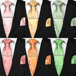EASTEPIC 8 cm New Fashion Blue Paisley Necktie for Men Pocket Square Silver Clip Handkerchief Set Men's Neckwear Wedding Party