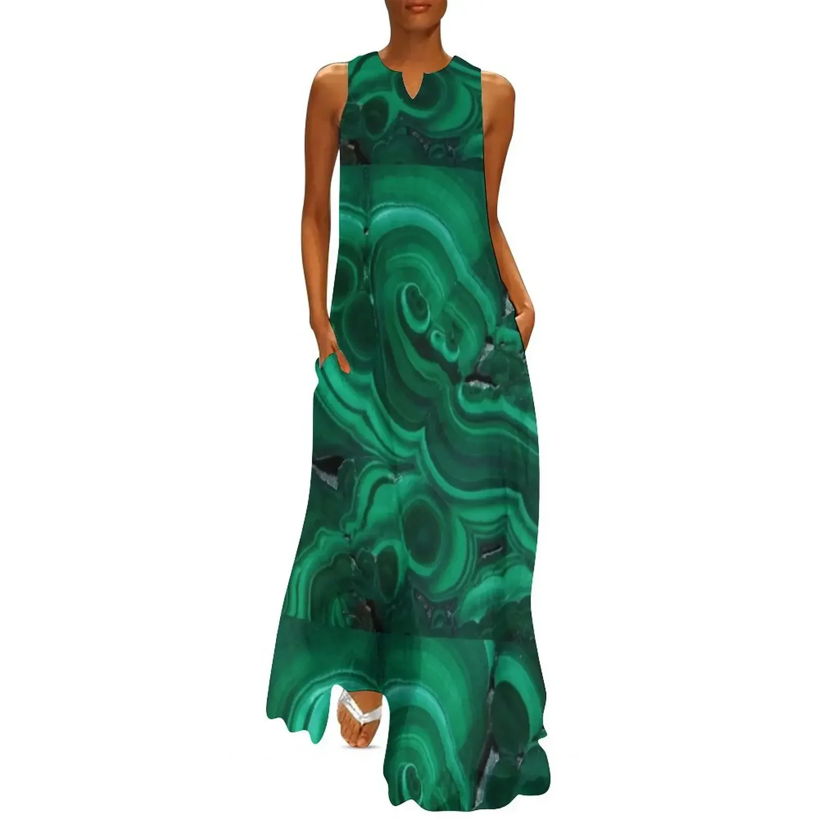 

Malachite Texture Long Dress Woman's evening dress Aesthetic clothing long sleeve dresses Dress