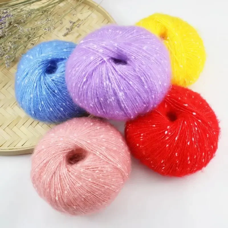 Snow Point Mohair Cashmere Knitting Yarn Sequin Wool Yarn DIY Hand Knitting Wool Line Baby Scarf Hat Doll Soft Line Crochet Yarn