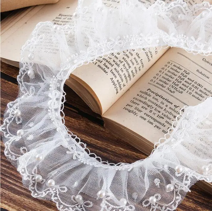 New 2yard/3yards 6cm Handmade Trim and Bowknot Embroidery Lace Beads Pleats Lace for Curtains Sofa Pet Necklace Lace Trim X031