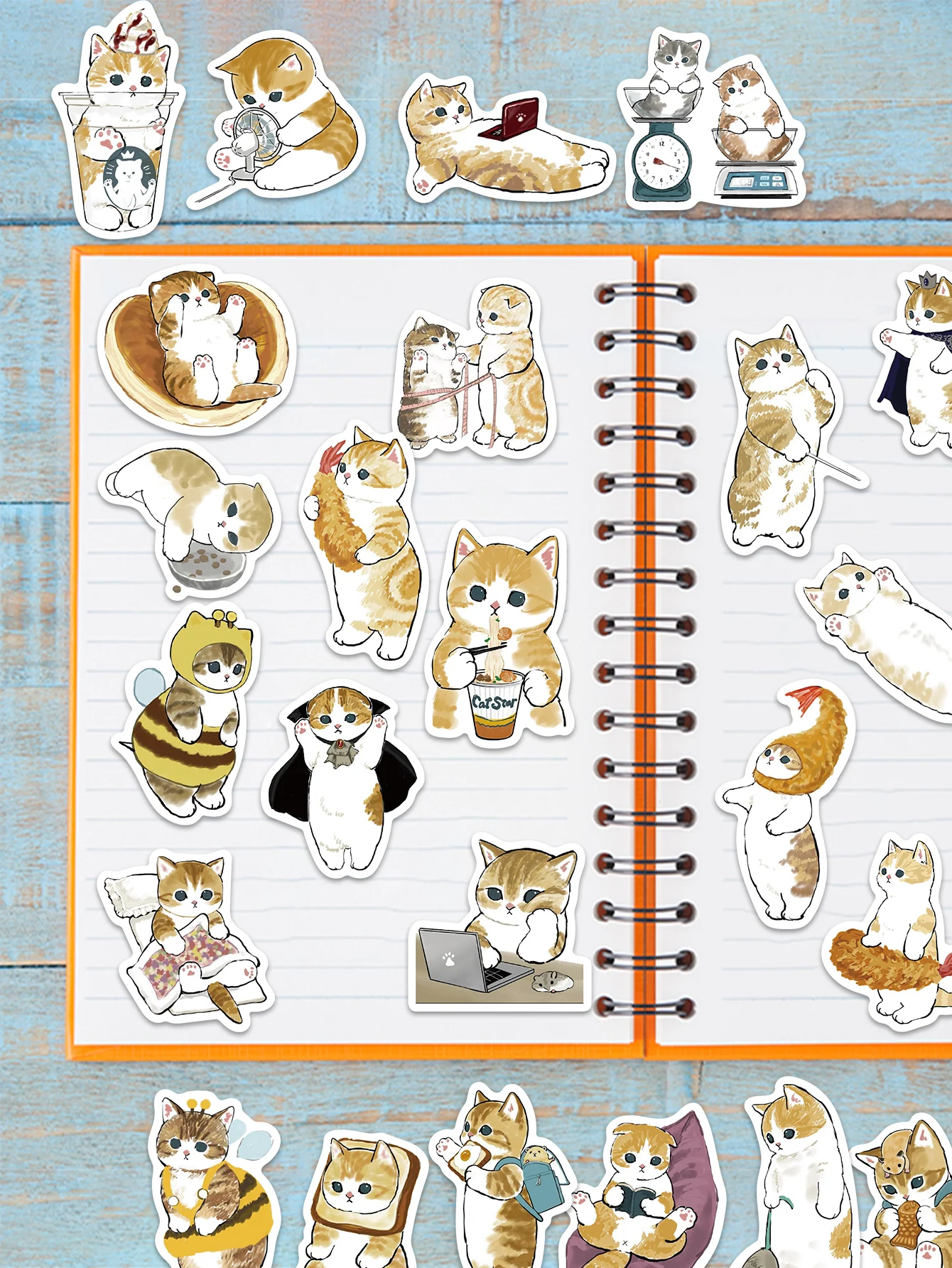 64pcs cat stickers cute cartoon orange cat decoration luggage phone case laptop skateboard guitar DIY waterproof stickers