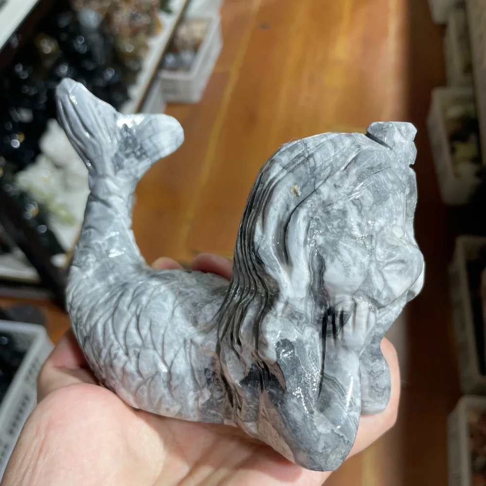 1PCS Natural Picasso Mermaid Statue Fengshui Healing Reiki Carving Craft Home Decorative Gift