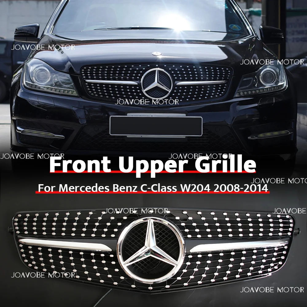 

Передняя решетка в стиле хром-черных бриллиантов с хромированной серебряной светодиодной эмблемой для Mercedes Benz C-Class W204/S204/C204 2008-2014 гг.