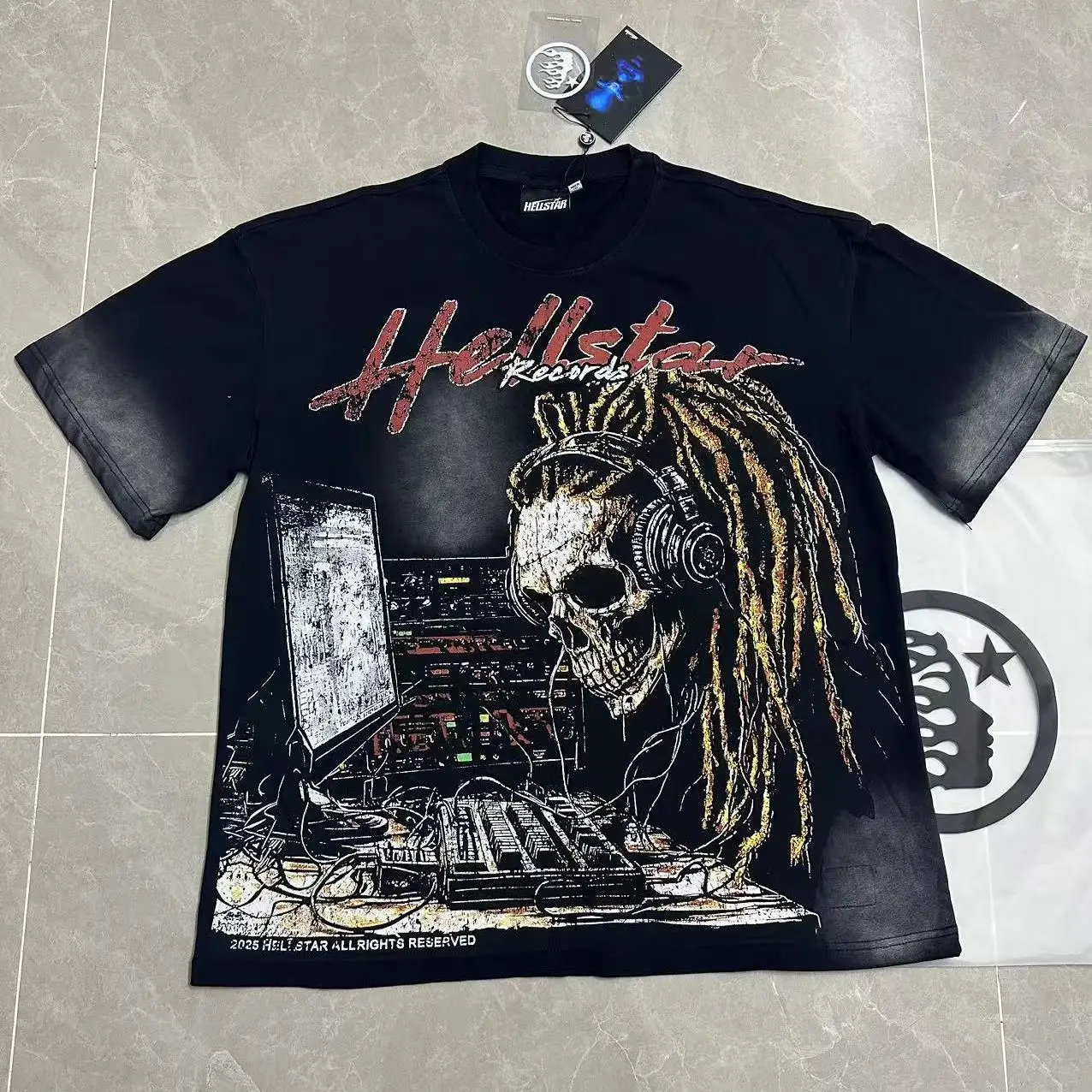 Retro Washed American Streetwear Skull Print Cotton T-Shirt Loose Fit Short Sleeve Youthful Style City Walk Casual Wear