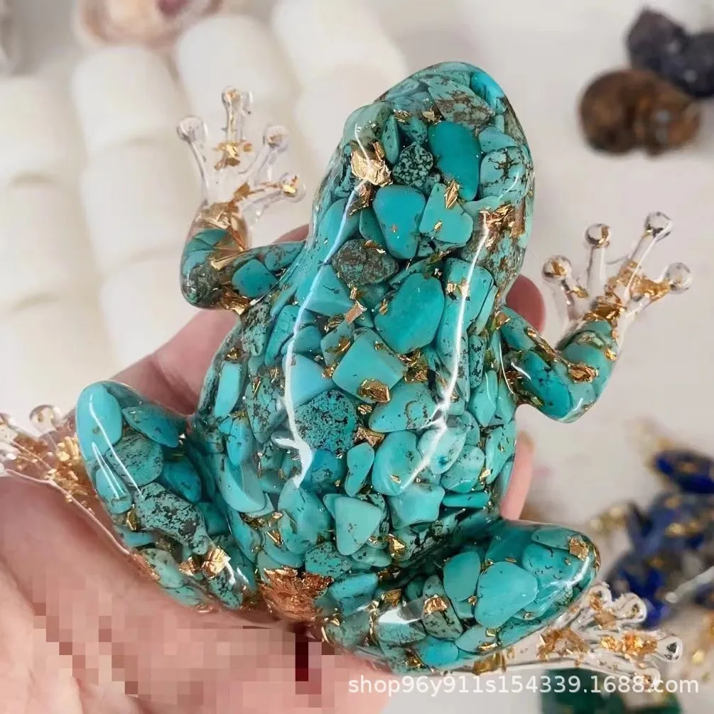 Resin Frog Decor with Crystal Pebbles - Cute Desktop Ornament, Car Dashboard Figurine, Unique Gift for Nature Lovers
