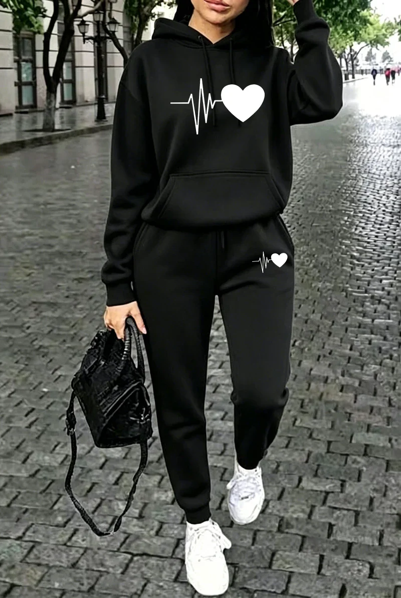 

Fall Winter Womens Outfits Printing Casual Hooded Sweatshirts Outdoors Sports Jogging Clothing 2026 New Single Item Hoodie Pants