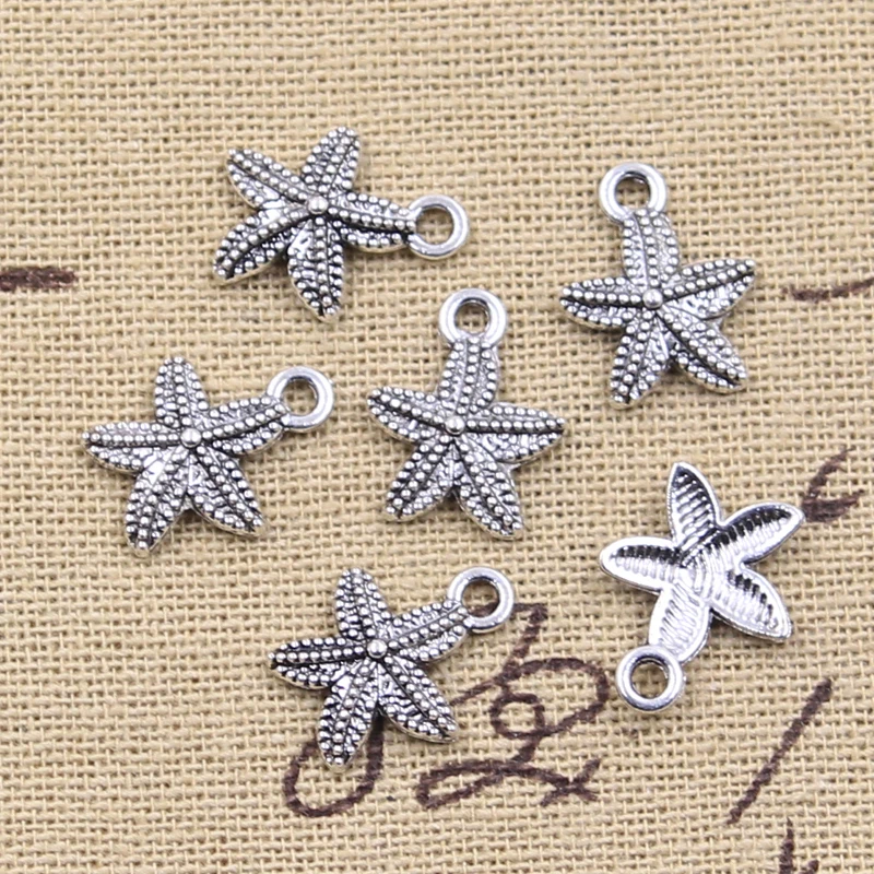 50pcs Charms marine starfish 15x12mm Antique Silver Color Pendants DIY Crafts Making Findings Handmade Tibetan Jewelry