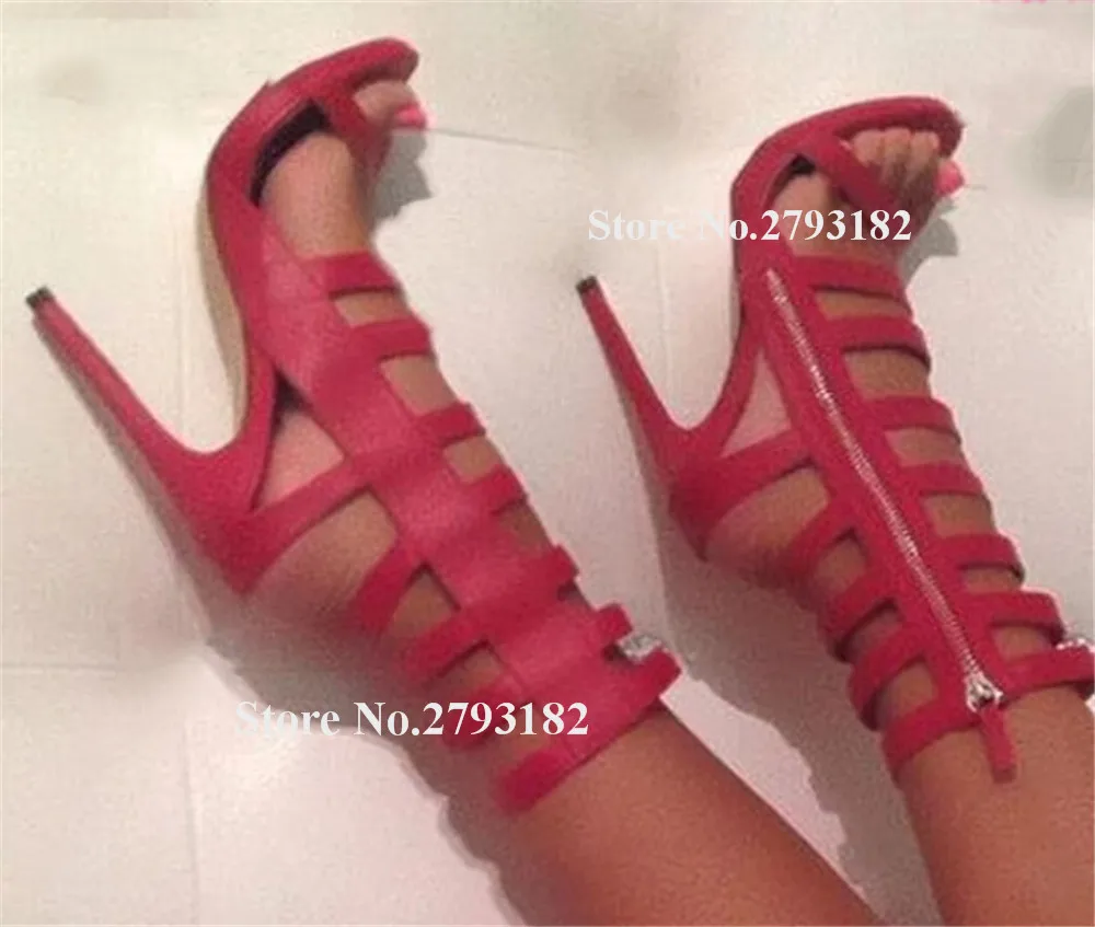 

Новые модные короткие сапоги-гладиаторы с открытым носком и ремешками на щиколотке, босоножки на высоком каблуке с застежкой-молнией, модельные туфли