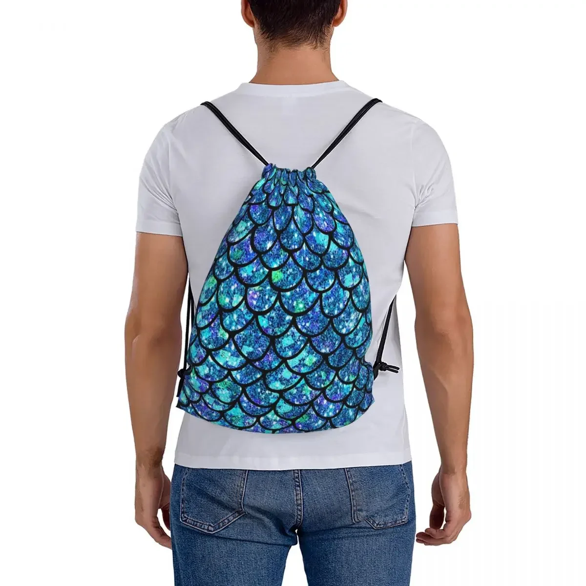 Magical Sparkly Mermaid Scales Mochila, saco de cordão portátil, bolso do pacote, bolsa esportiva, bolsa para homem e mulher, escola