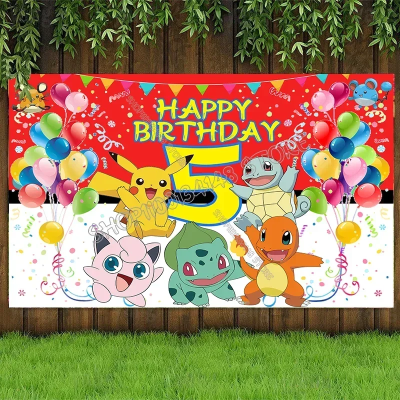 Pokemon Party Backdrop Pikachu Charmander Birthday Poster Template Photography BackGround Kid Birthday Party Supplies Decoration