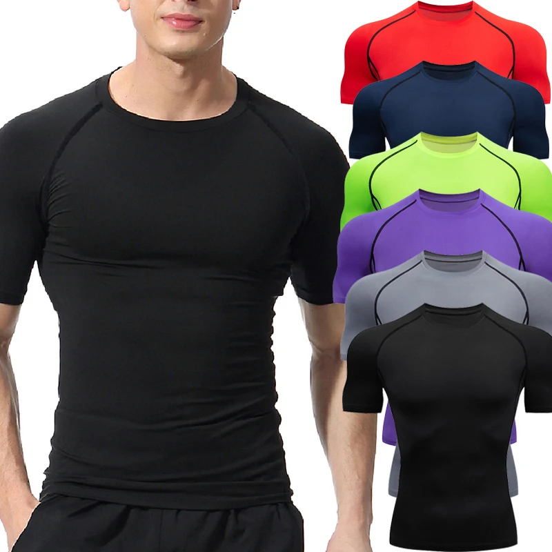 T-Shirt a maniche corte da uomo camicie a compressione ad asciugatura rapida magliette da palestra Fitness maglietta sportiva da Bodybuilding magliette da calcio da corsa