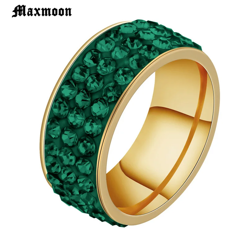 Maxmoon Vintage Red Zircon Stone Black Green Pink Blue Finger Rings For Men Male Fashion Stainless Steel jewelry Anel