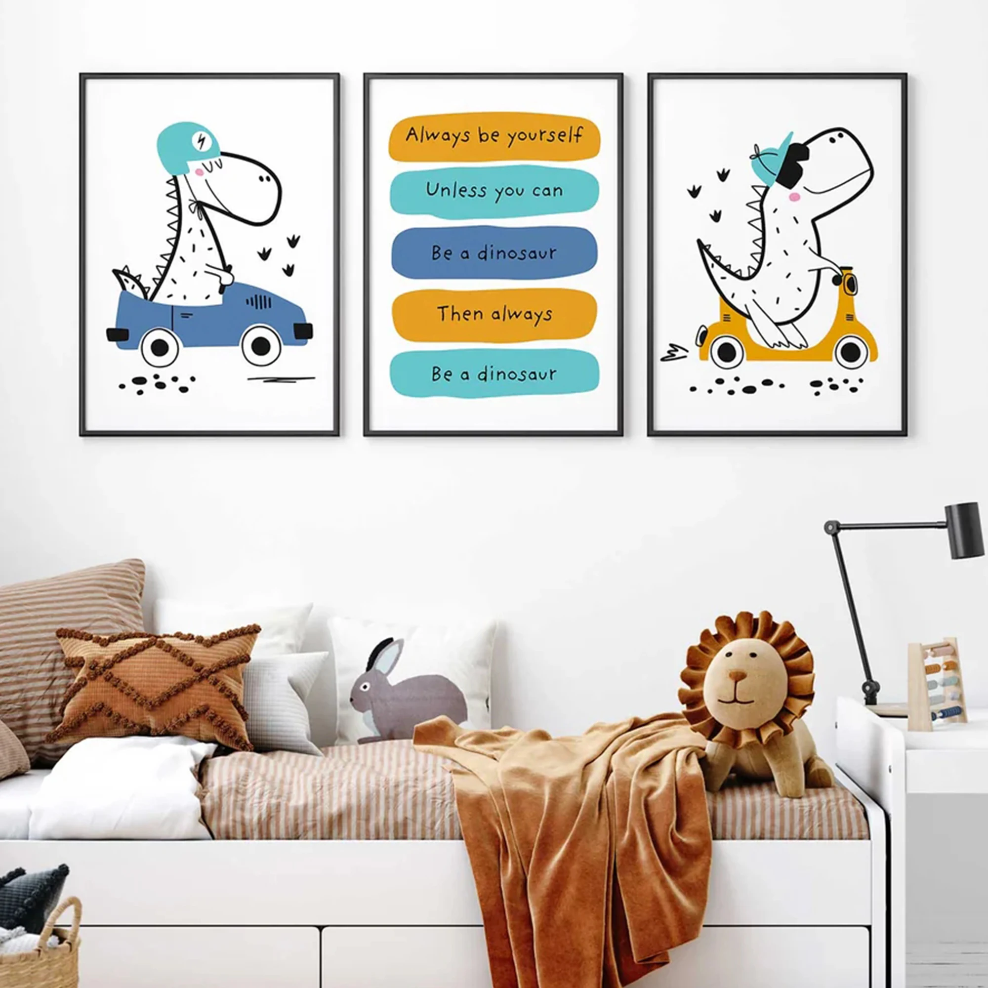 3 Stück Cartoon-Dinosaurier-Zitat, Wandkunst, Druck auf Leinwand, Gemälde, Poster, Bild für Wohnzimmer, Schlafzimmer, Kinderzimmer, Heimdekoration