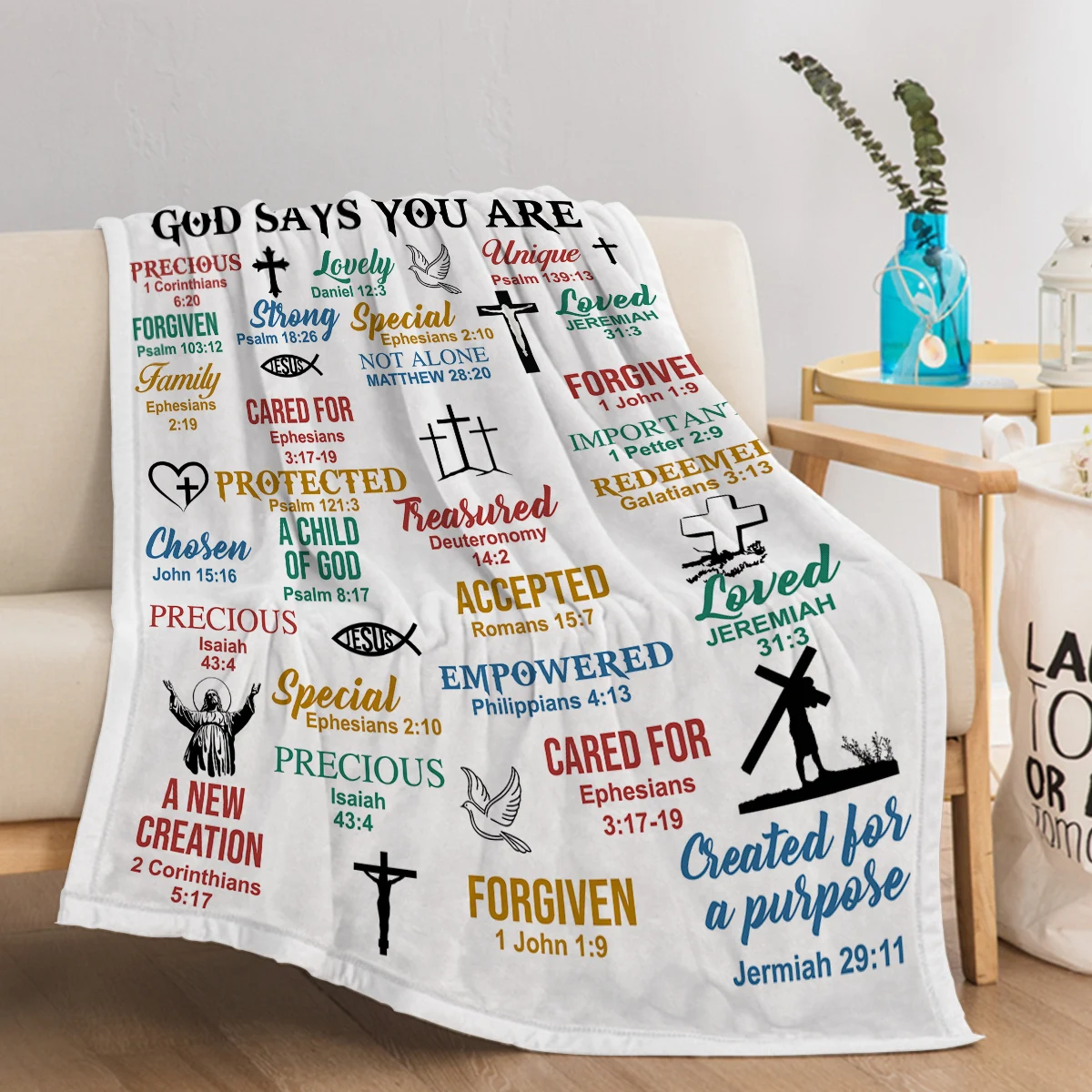 Jesus Christ Throw Blanket Cross and Pigeon Printed Blanket for Women Men Cozy Blanket for Couch Sofa Bed Living Room