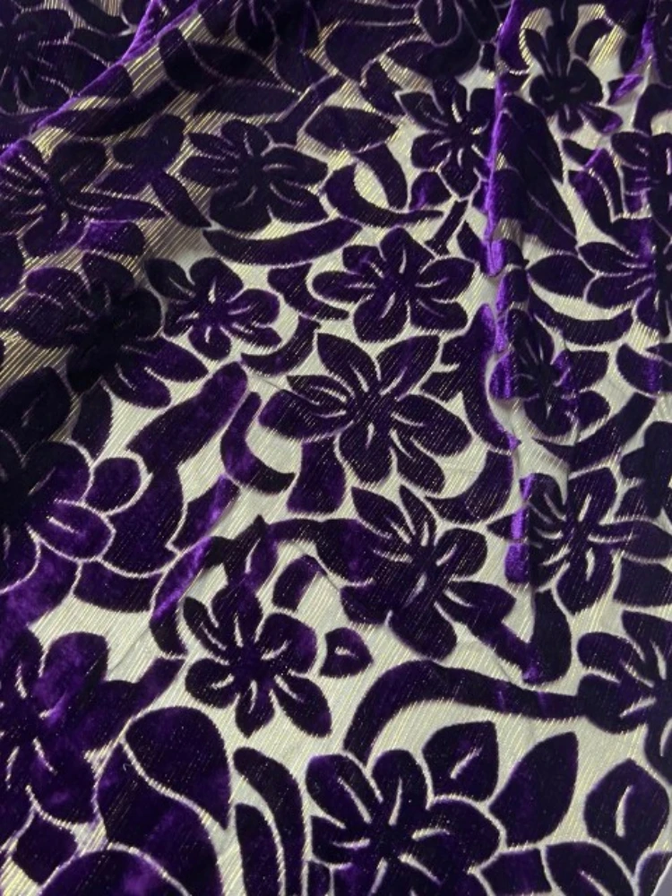 

Шелковая бархатная ткань 3 м с золотом, шелк тутового шелкопряда, огненный цветок, фиолетовое благородное платье, ткань чонсам