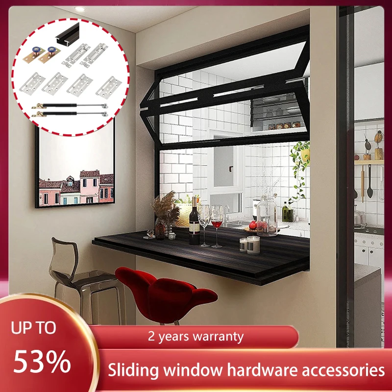 

Up And Down Folding Window Hardware Milk Tea Shop Cafe Solid Wood Frame Glass Sliding Air Pressure Rod Window Slide