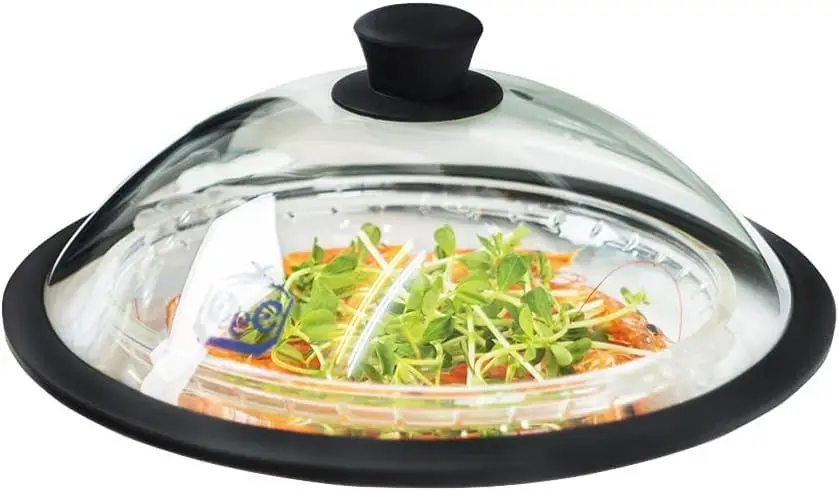 

Vented Splatter uard Microwave lass Cover for Food with Easy- rip Handle, 12.7 inch Diameter, 100% Food ra Temp