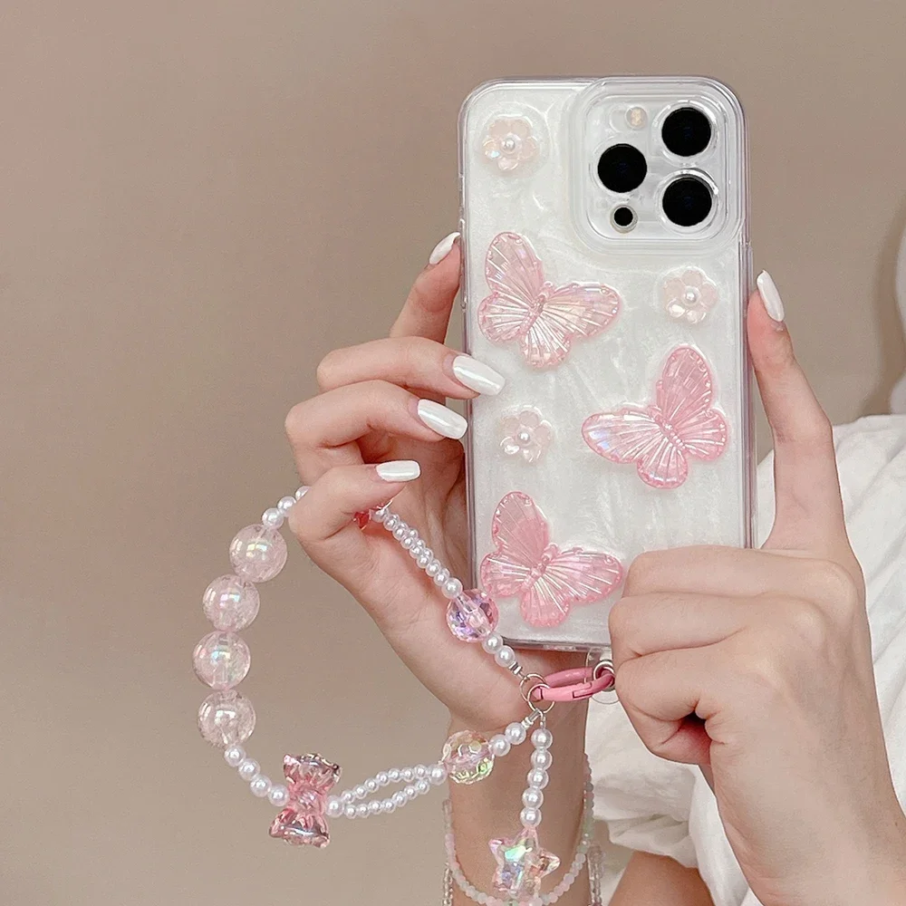 Qianliyao-funda de teléfono con pulsera de mariposa 3D para iPhone, carcasa trasera de TPU suave a prueba de golpes para iPhone 16, 15, 14, 13, 12,