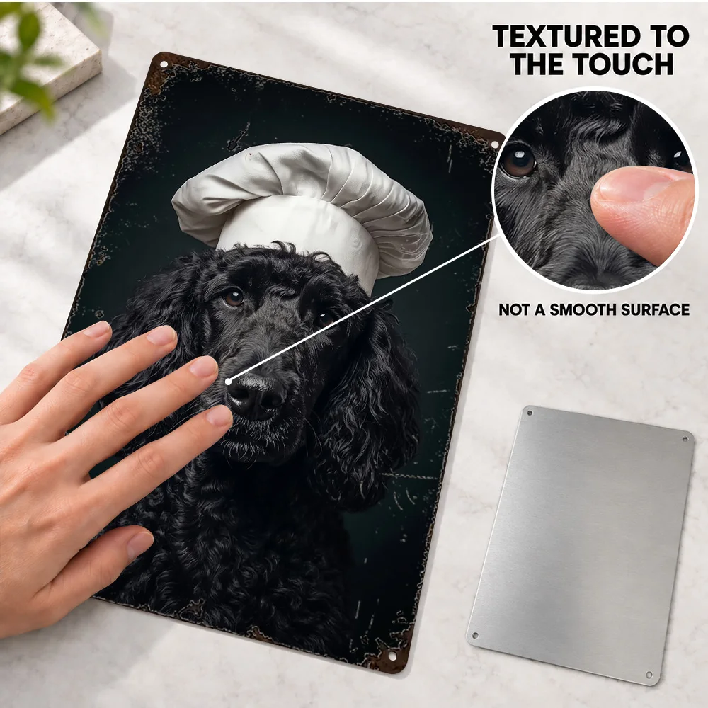 Black Poodle Wearing Chef Hat Textured Metal Poster Retro Bold Design Home Office Wall Art Personalized Aluminum Sign Fan Gift