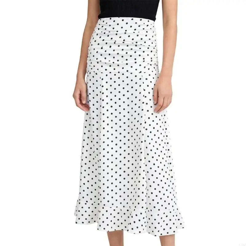 

Y3NE женская элегантная юбка макси трапециевидной формы с высокой талией и рюшами в горошек из струящейся шифоновой ткани для и