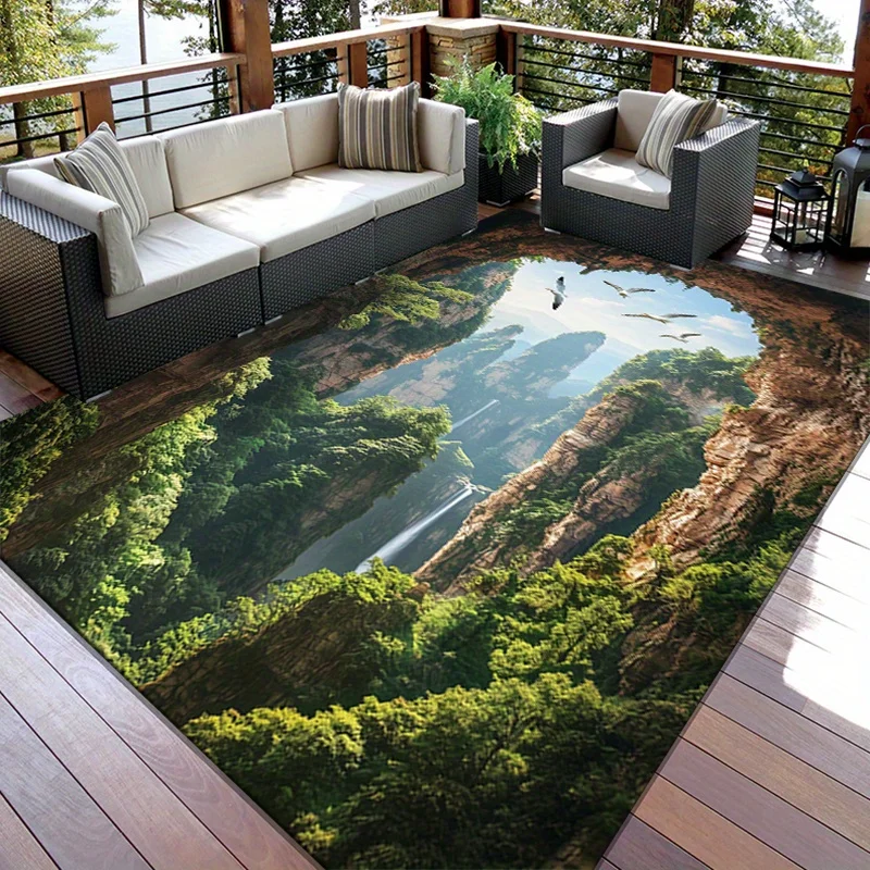 

Коврик с 3D-принтом Golden Diamond Velvet — нескользящий плюшевый коврик с водопадом и зеленью, можно стирать в машине