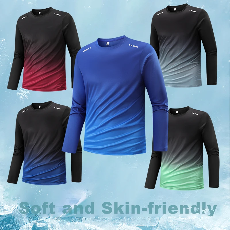 Summer Gradient T-Shirt for Couples Long-Sleeved Ice Silk Round Neck Quick-Drying Breathable Sportswear Men's And Women's Tops