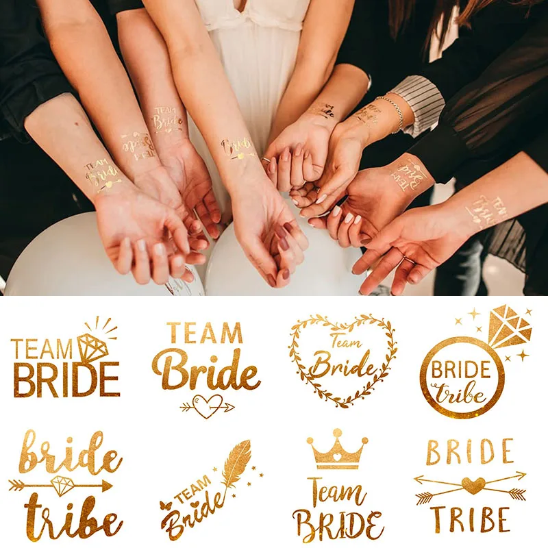 

10Pcs Team Bride Tribe Golden Tattoo Stickers Bachelorette Hen Party Bridesmaid Decor Wedding Bridal Shower Bride To Be Supplies