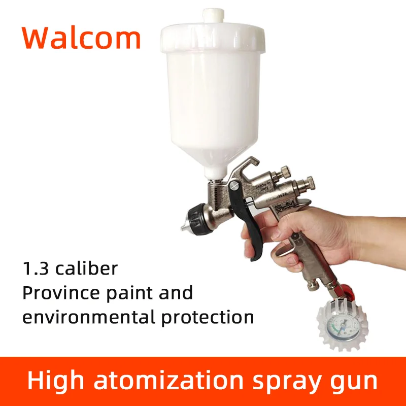 Walcom Car Spray Gun Pneumatic Topcoat High Atomization Paint Spraying 1.3 Caliber Upper Pot Spray Gun