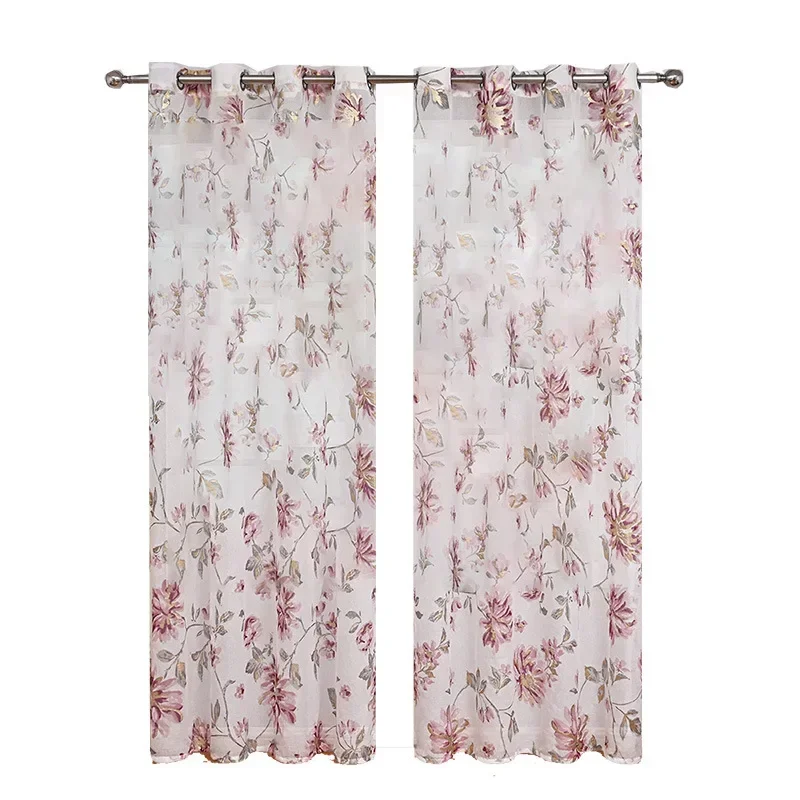 N3033Modern simple and fresh pastoral drop plastic hot stamping large flower perforated curtains