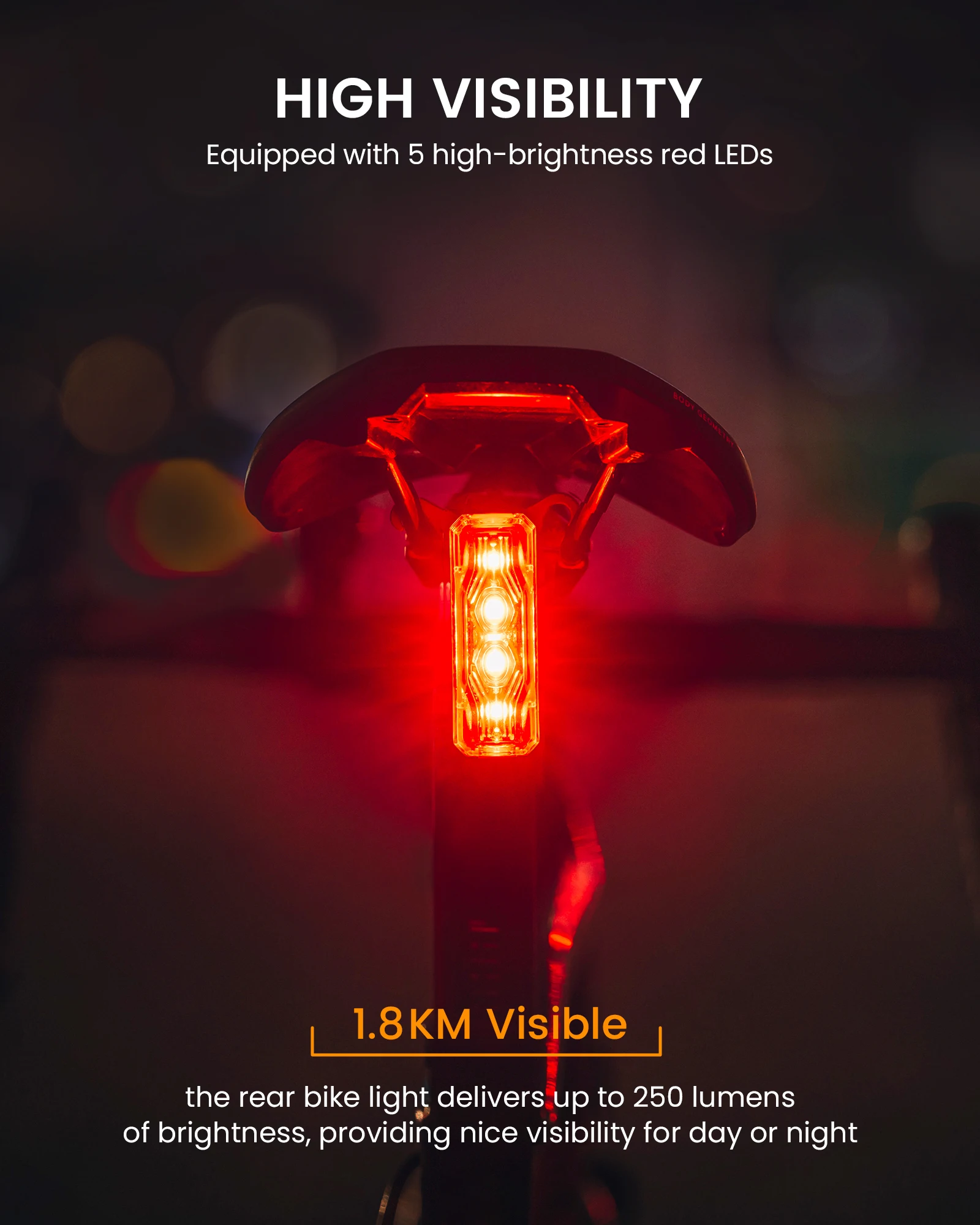 Luz trasera para bicicleta RAVEMEN TR250, lámpara trasera recargable con soporte ABM07, Sensor de freno, encendido y apagado automático, 250 lúmenes LED, IPX6