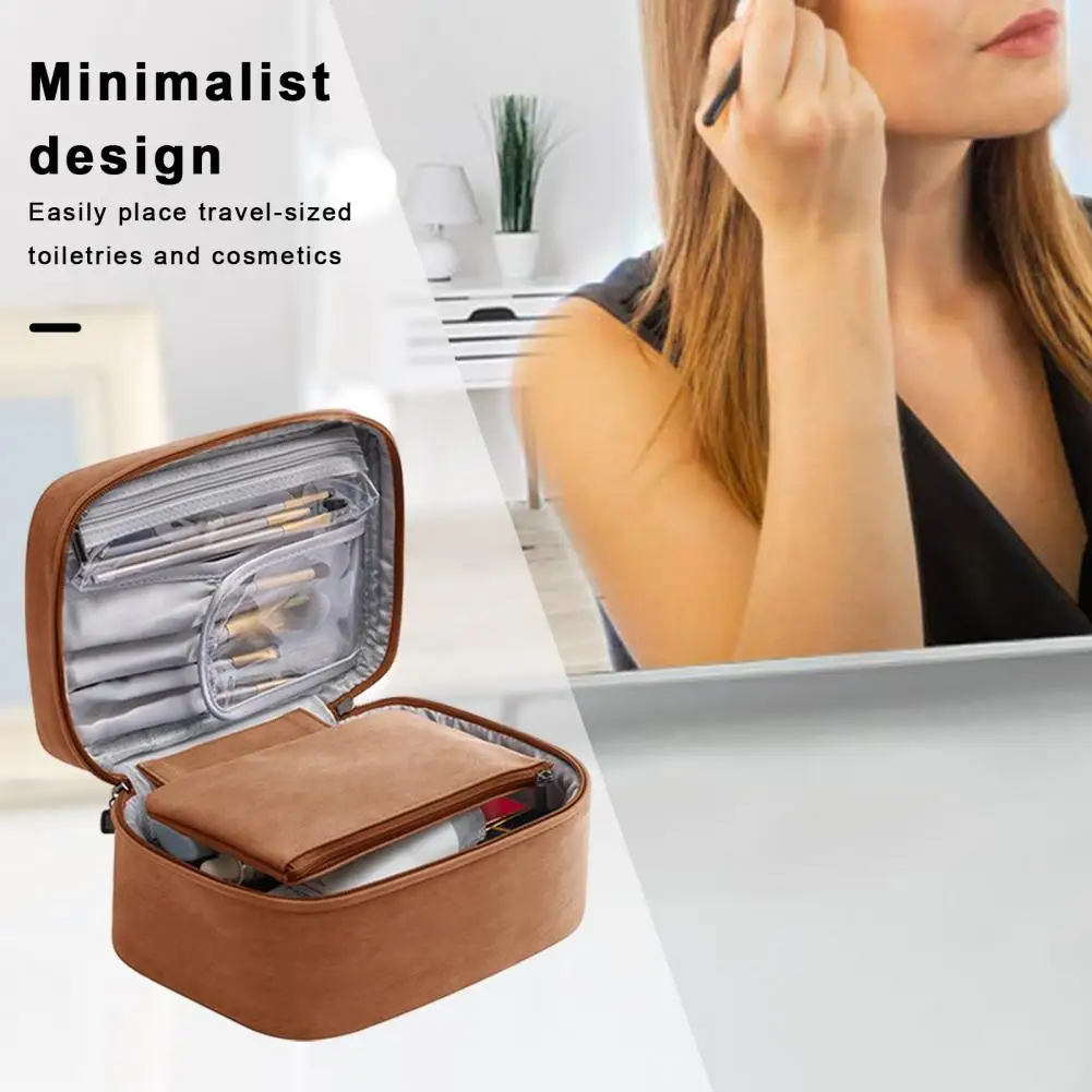 

Makeup Brush Organizer Travel Toiletry Bag Capacity Waterproof Faux Leather Cosmetic Bag with Makeup Brush Storage for Simple