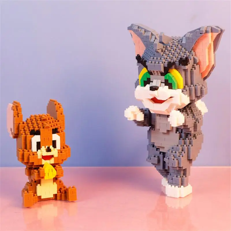 Plastic Mini Blocks Creative Anime Figures Cartoon Cat Mouse Tom Building Bricks Toy for Kids Gift New Year Birthday Present