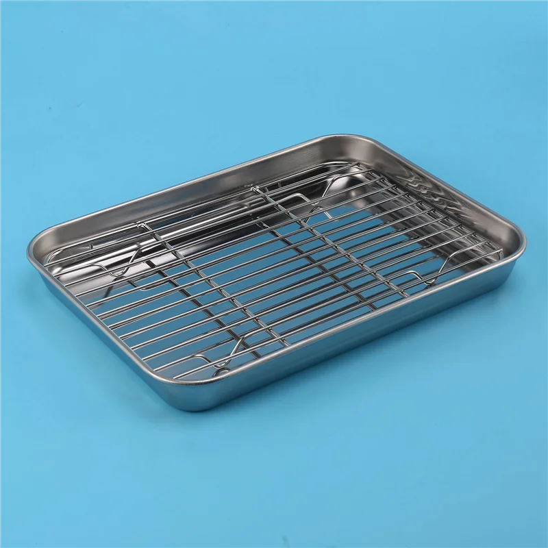 

AS94-4Pcs 9 Inch Toaster Oven Tray And Rack Set, Small Stainless Steel Baking Pan With Cooling Rack