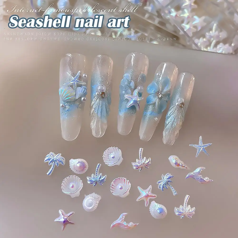 Resin Seashell Starfish Nail Charms Box 3D Ocean Beach Nail Art Decorations Pearl Shell Nail Rhinestones DIY Manicure Accessory
