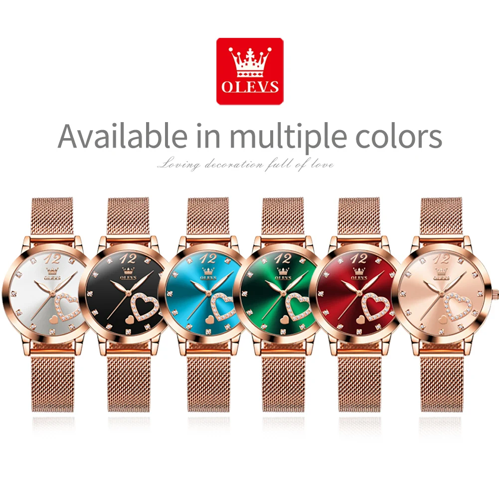 OLEVS 5189 Quartz Watch Women Top Brand Luxury Elegant Rose Gold Loving Heart Design Stainless Steel Waterproof Wristwatch Gifts