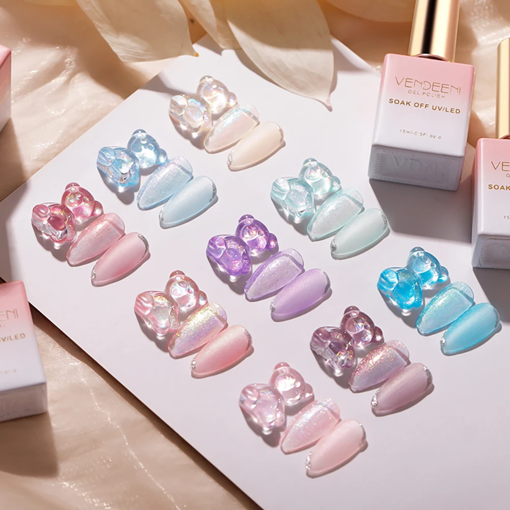 Vendeeni 9 Colors/Set Pearl Shell Color Gel Nail Polish UV Soak Off Gel Varnish Aurora Mermaid Nail Art Gel Lacquer With Display