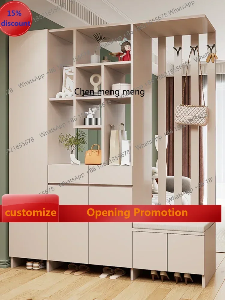 

smt7486 Home Entrance Cabinet Living Room Screen Hallway Door Solid Wood Shoe Modern Minimalist Wine Shelf All-in-One