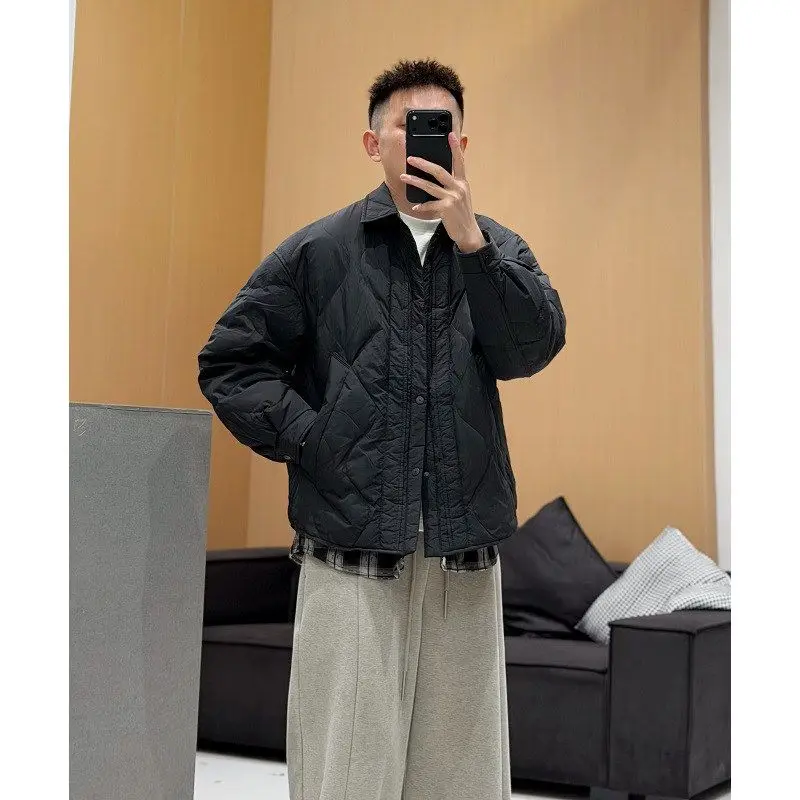 

Men's Quilted Du down Jaet Loose Fit Warm Outerwear Ci Casual Sle ort Length Button Closure Diamond Pattern Design