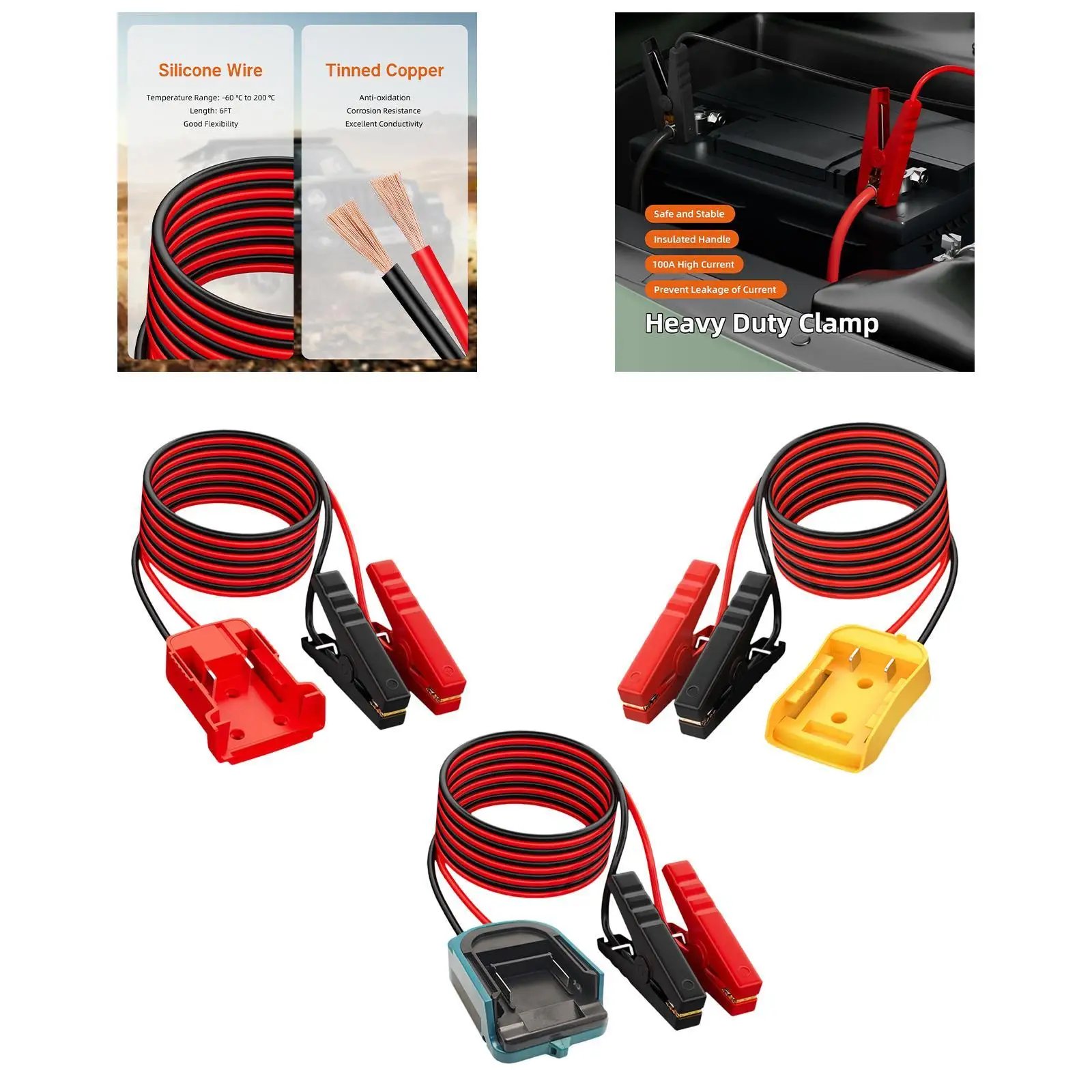 كابل بداية 1.8 متر 12 AWG مع مشابك التمساح متعددة الوظائف لملحقات السيارات الاحترافية 100A المشبك