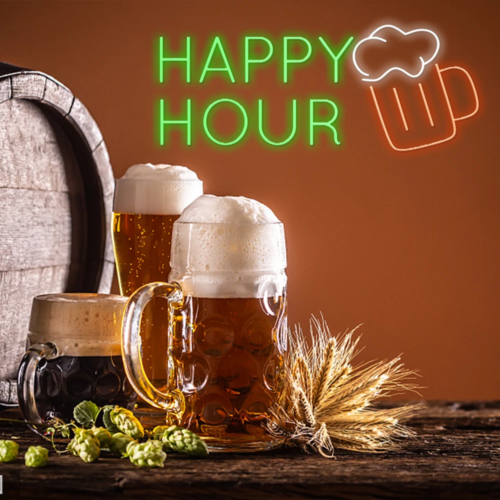 Happy Hour Dekorasi Logo seni dinding, tanda Neon LED akrilik USB bertenaga untuk pesta Bar Pub klub tanda gua dekorasi ruang