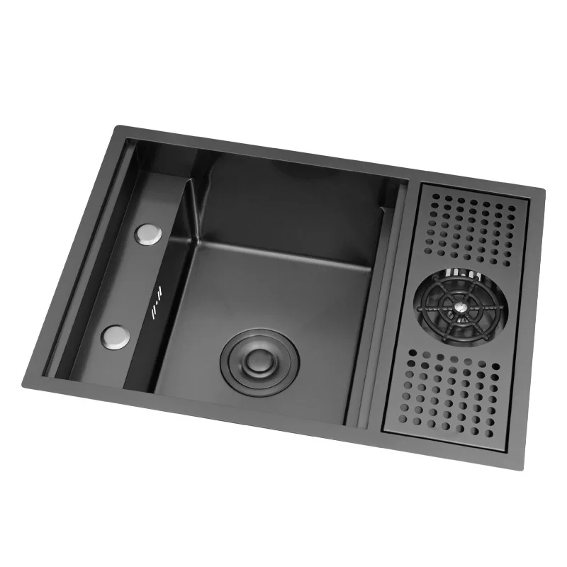 Matte Black Bar Rv Kitchen Sinks 304 Stainless Steel Hidden Sink Cup Rinser Washer Above Mount Washing Basin Folding Faucet